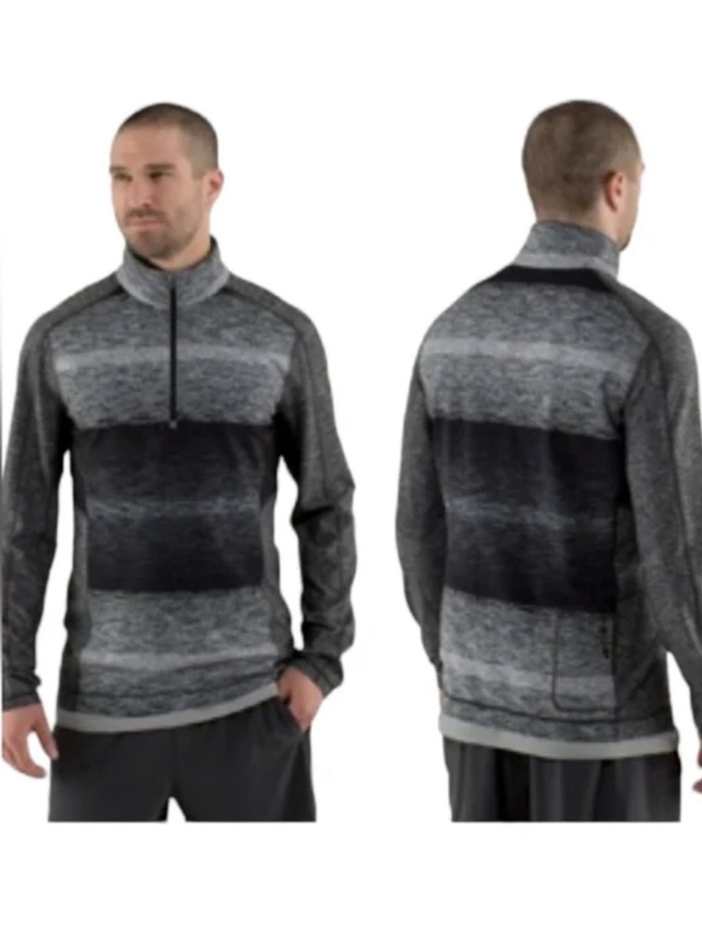 Lululemon Men’s Universal Stripe Black Soot Light White Come 1/2 Zip Pullover